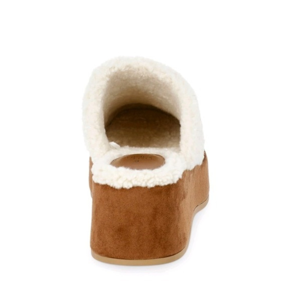 Faux Shearling Wedge Clogs Brown Womens 9 Slip-On Platform Cozy Fall  New - Picture 7 of 9